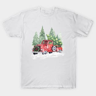 Christmas red truck with Chistmas tree T-Shirt